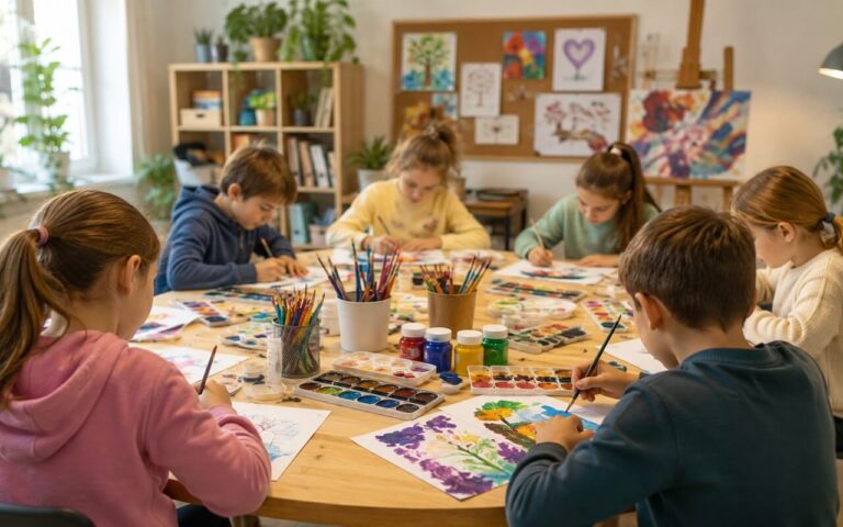 Dzieci podczas warsztatów plastycznych zorganizowanych w ramach ferii zimowych w Kulturalnym Hubie w Toruniu